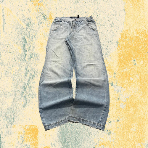 Denim FishBone Super Baggy Fit Light Blue Embroidered Sfrangiato (S)