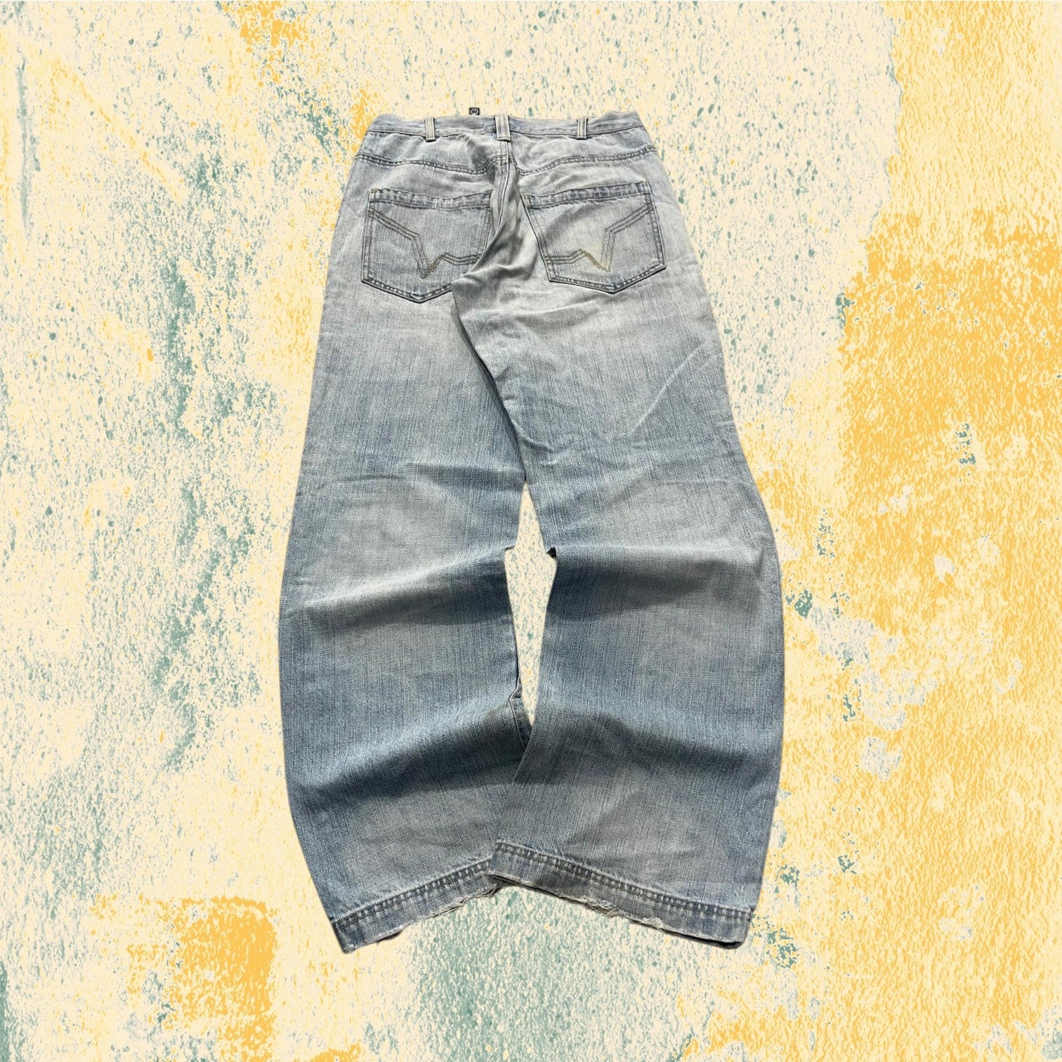 Denim FishBone Super Baggy Fit Light Blue Embroidered Sfrangiato (S)