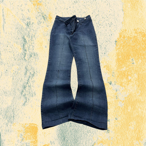 Denim Jeans BootCut Da Donna Blu Wash Flare Fit Low Waist Y2K (S)