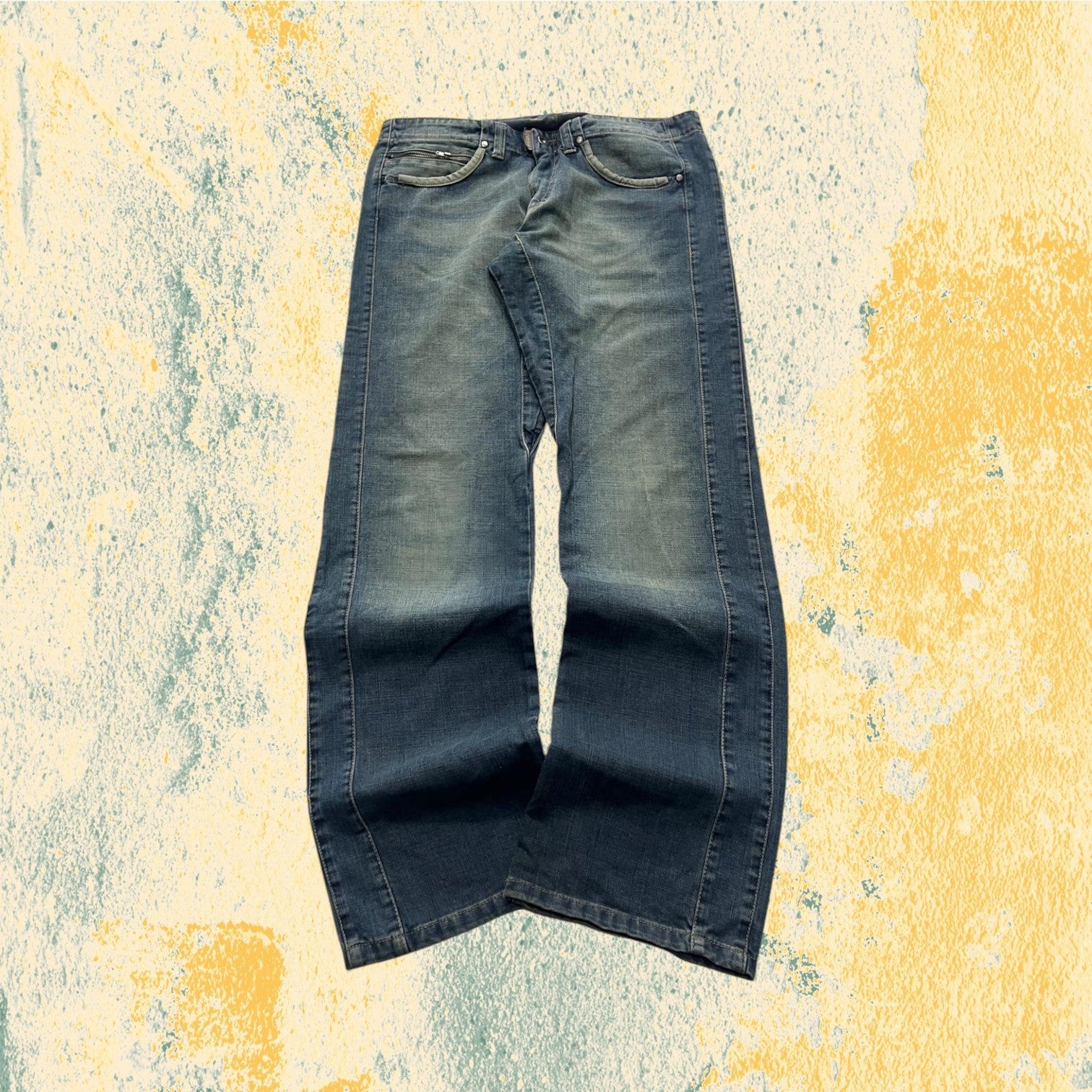 Denim Jeans Stone Wash Baggy Fit Straight Particular Vintage Piece (L)