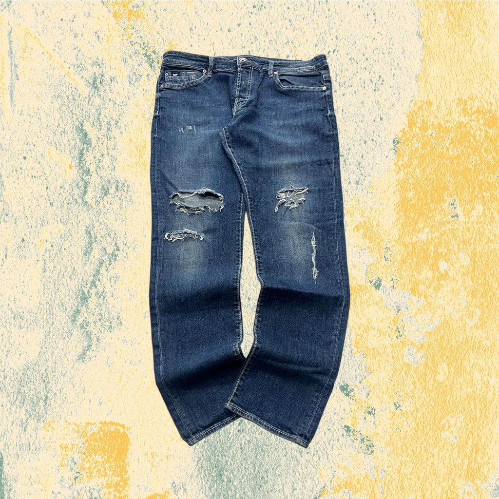 Denim Jeans Gas Slim Skinny Fit Blu Wash con Rotture (XL)