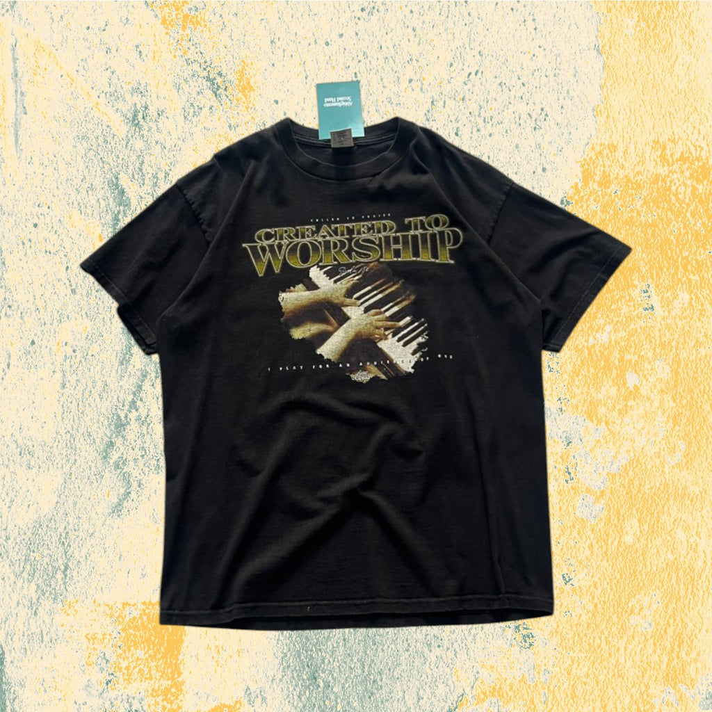 T-Shirt "Created to Worship" Vintage Printed Tee American Style (XL)