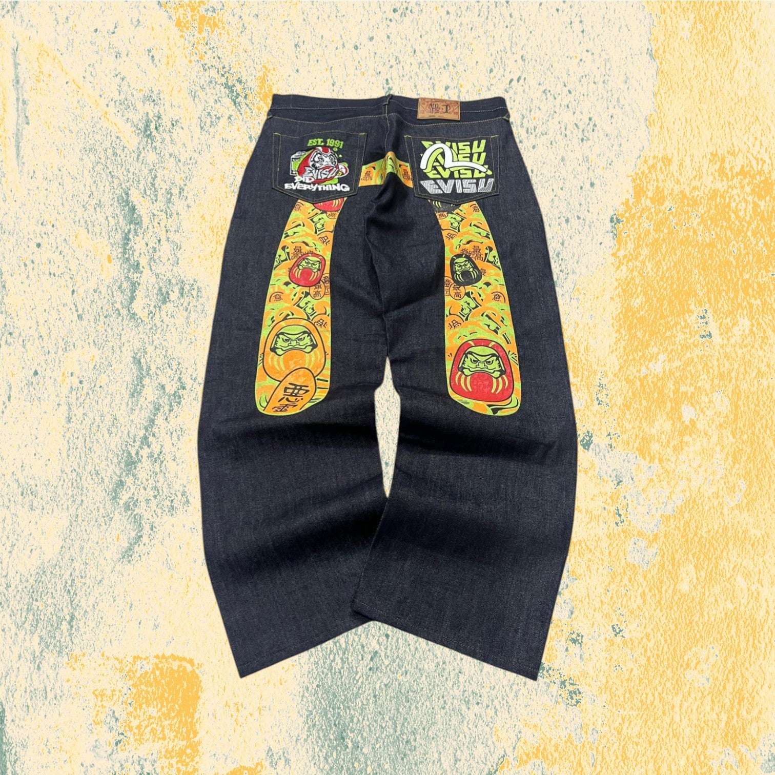 Raw Denim Jeans Evisu Embroidered Particular Model Baggy Fit (M)