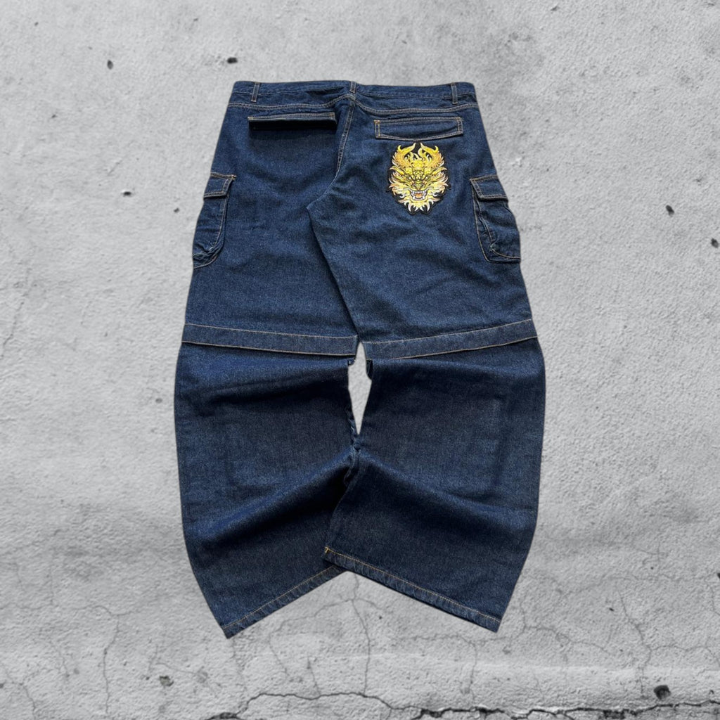 Denim Cargo Baggy Fit Embroidered Patch Dragon (XXL)