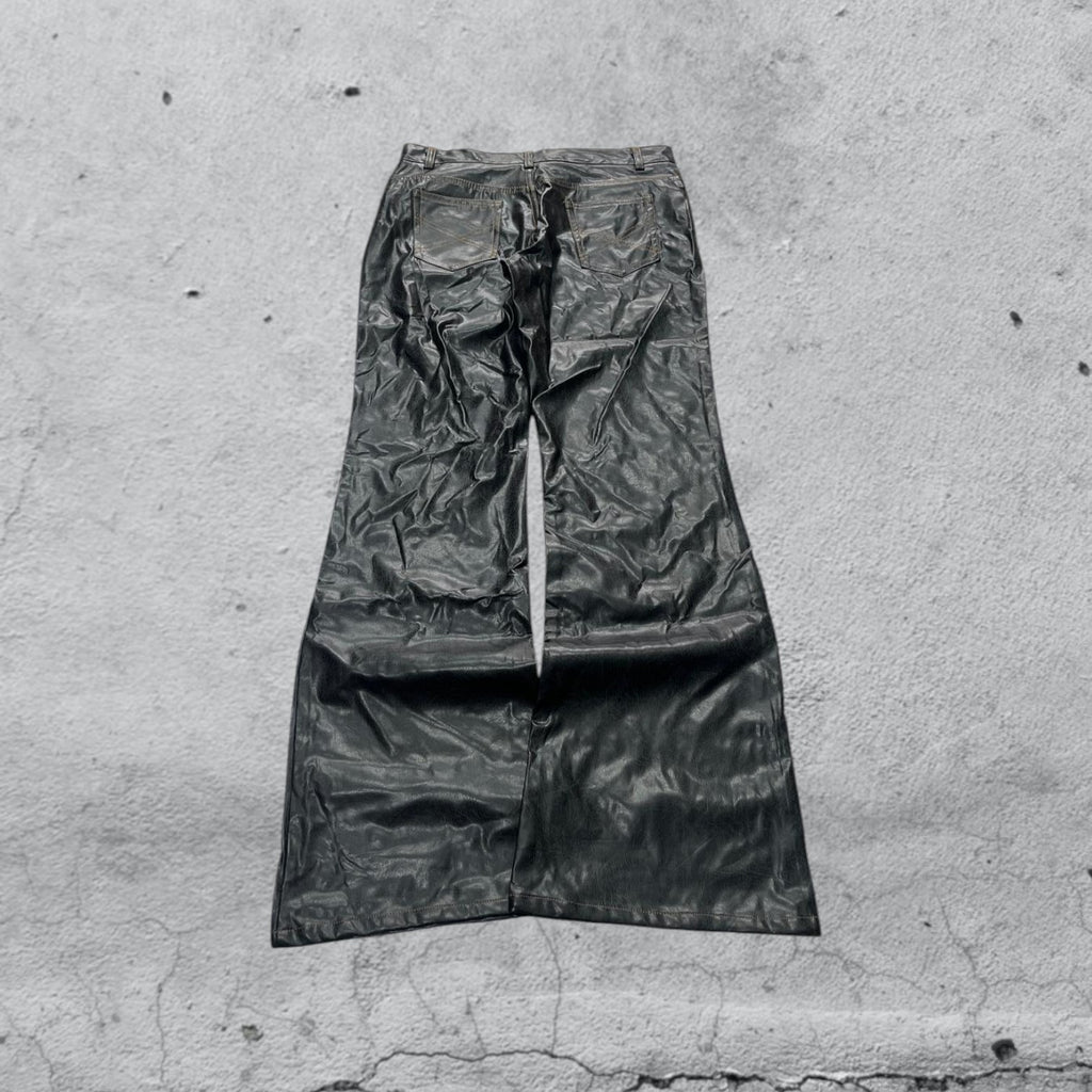 Denim Leather Jeans Bootcut Baggy Fit  (S)