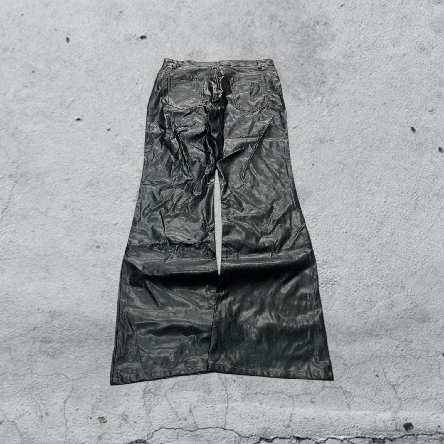 Denim Leather Jeans Bootcut Baggy Fit  (S)