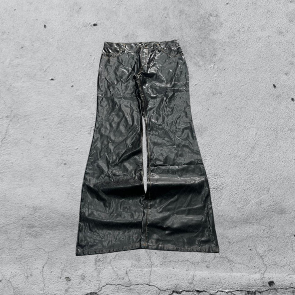 Denim Leather Jeans Bootcut Baggy Fit  (S)