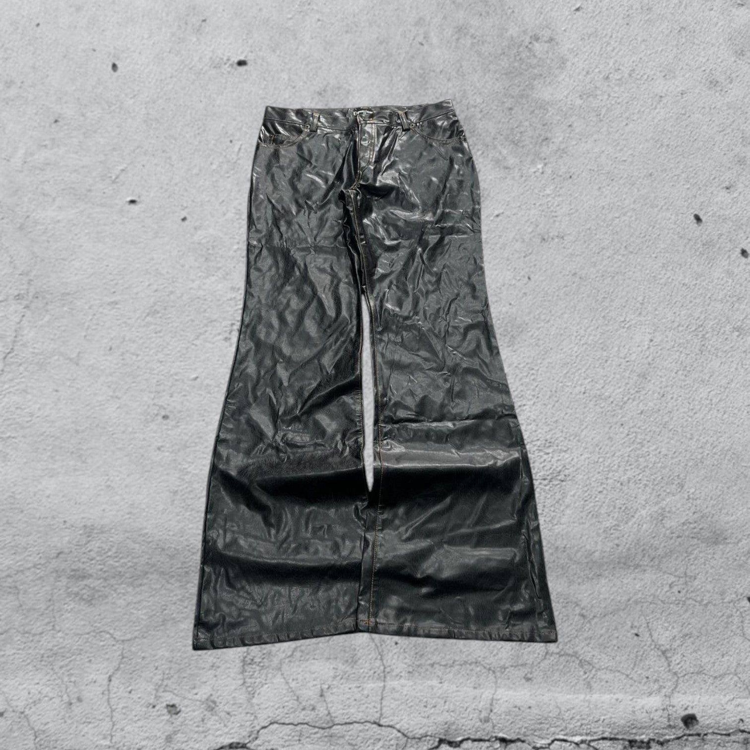 Denim Leather Jeans Bootcut Baggy Fit  (S)