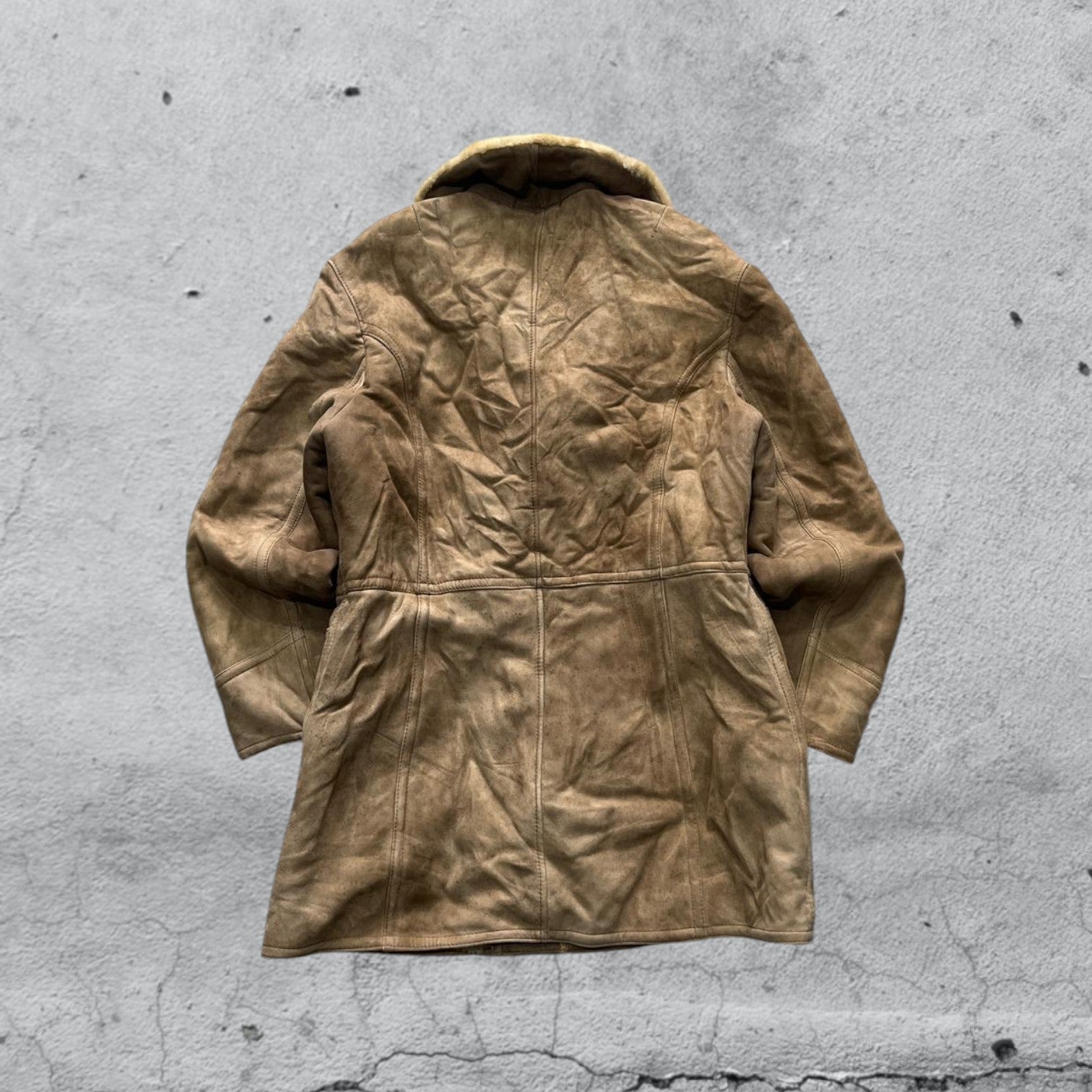 Montone in Vera Pelle di Renna Marrone Lungo con Pelliccia (L)