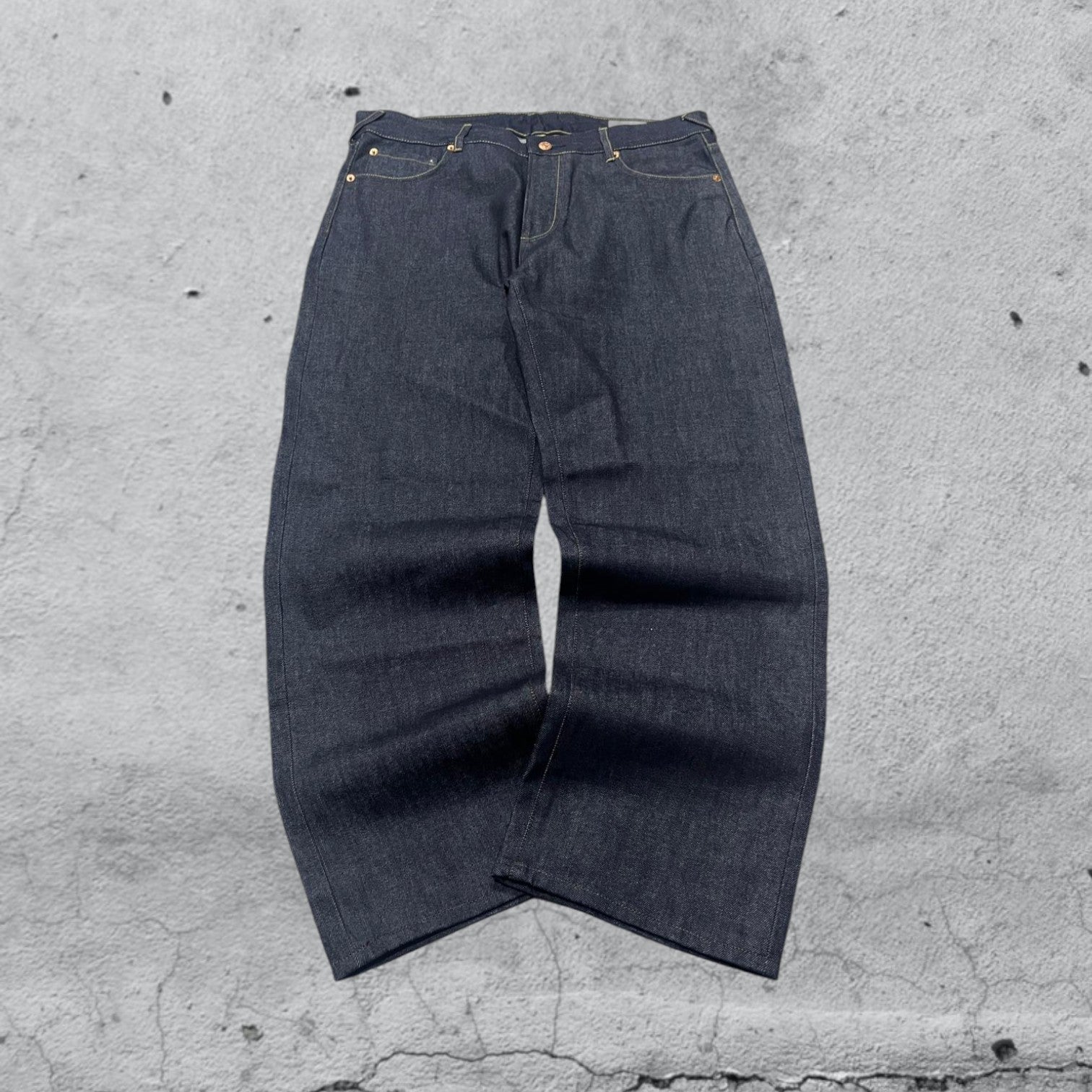 Raw Denim Jeans Evisu Embroidered Baggy Fit (XL)