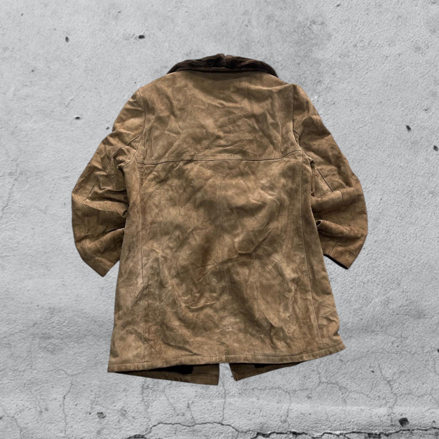 Montone in Vera Pelle di Renna Marrone Lungo con Pelliccia (L)