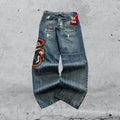 Denim Jeans Embroidered Dragon Baggy Fit (XS)