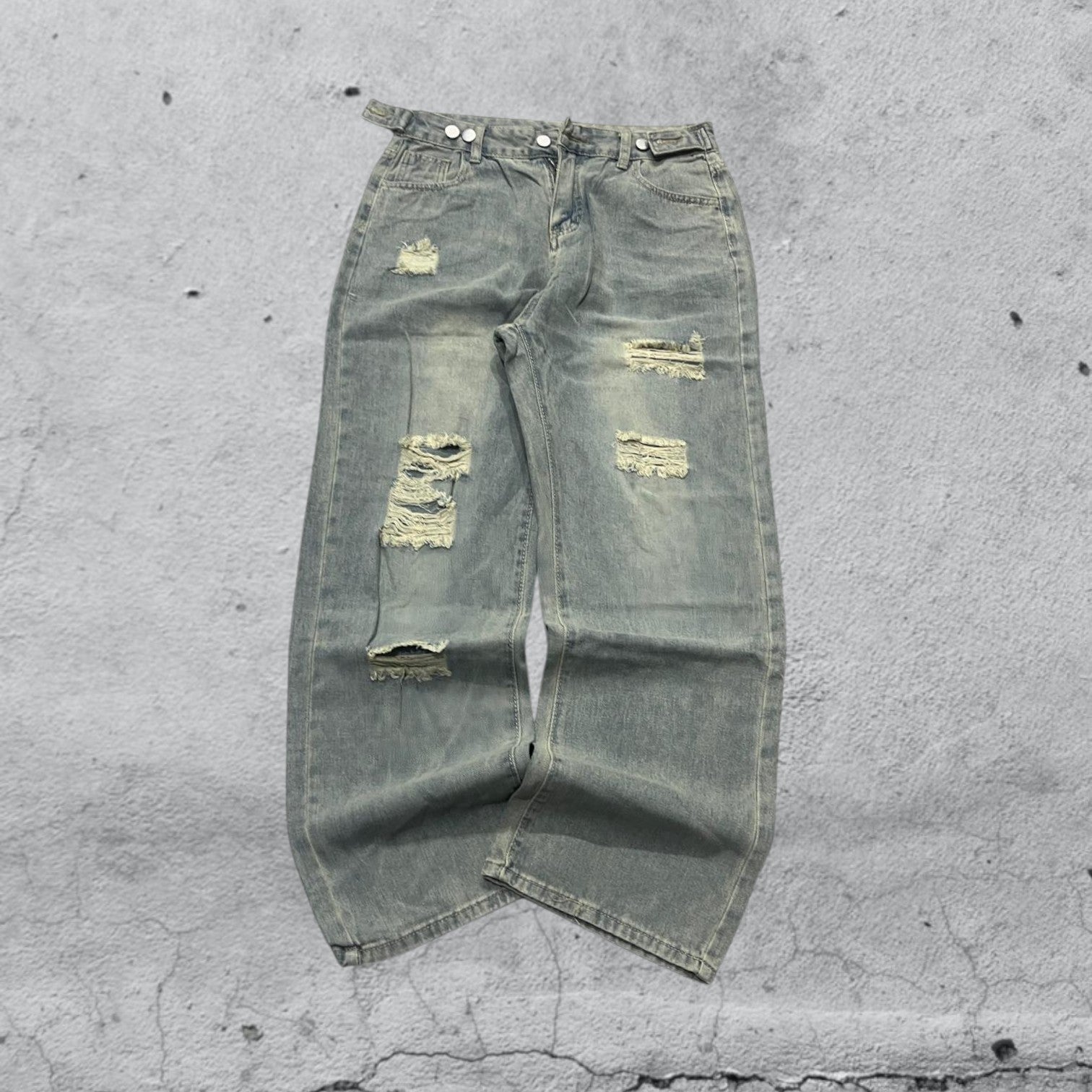 Denim Jeans Stone Wash Rotture Baggy Fit (S)