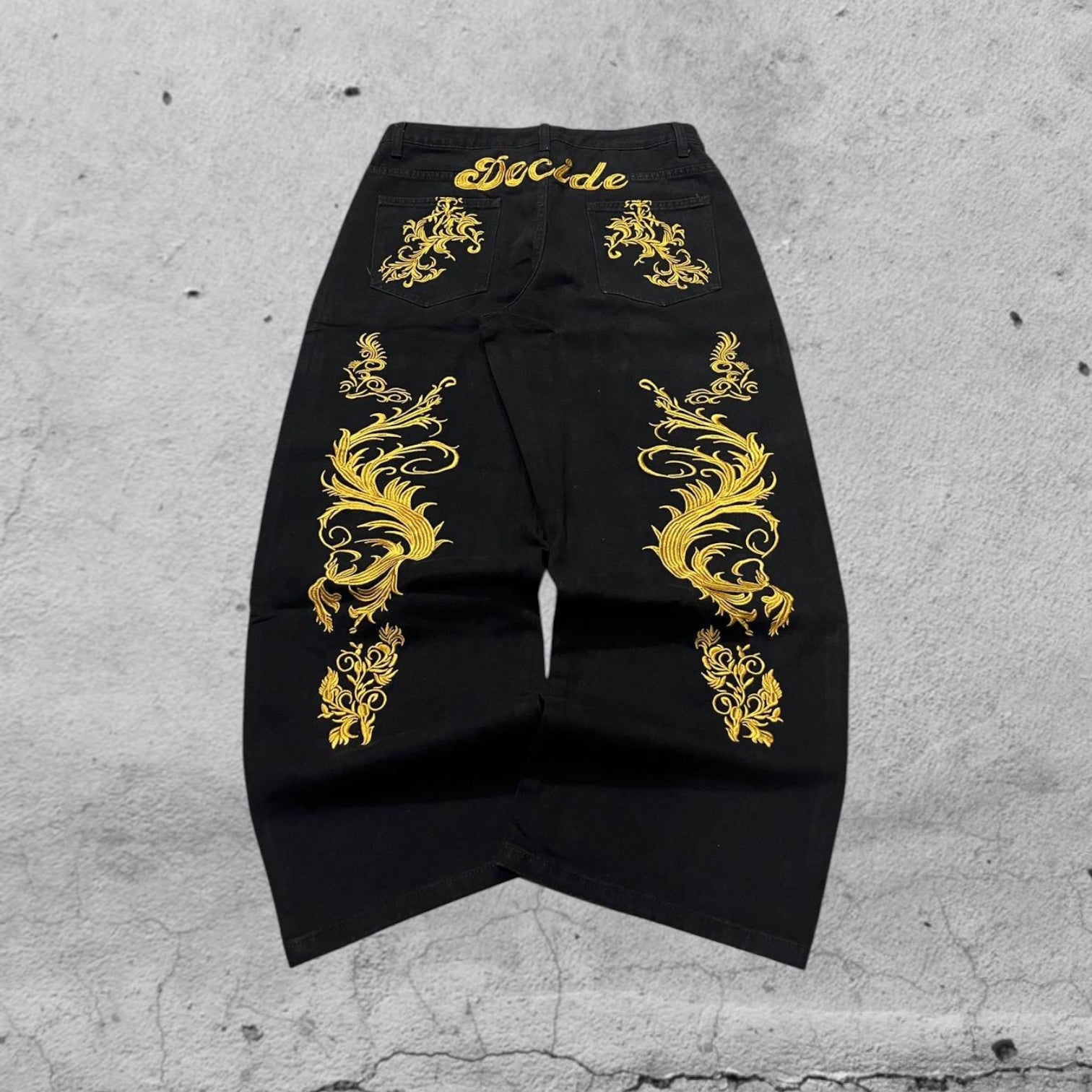 Denim Particular Embroidered Gold Dragon Baggy Fit (M)