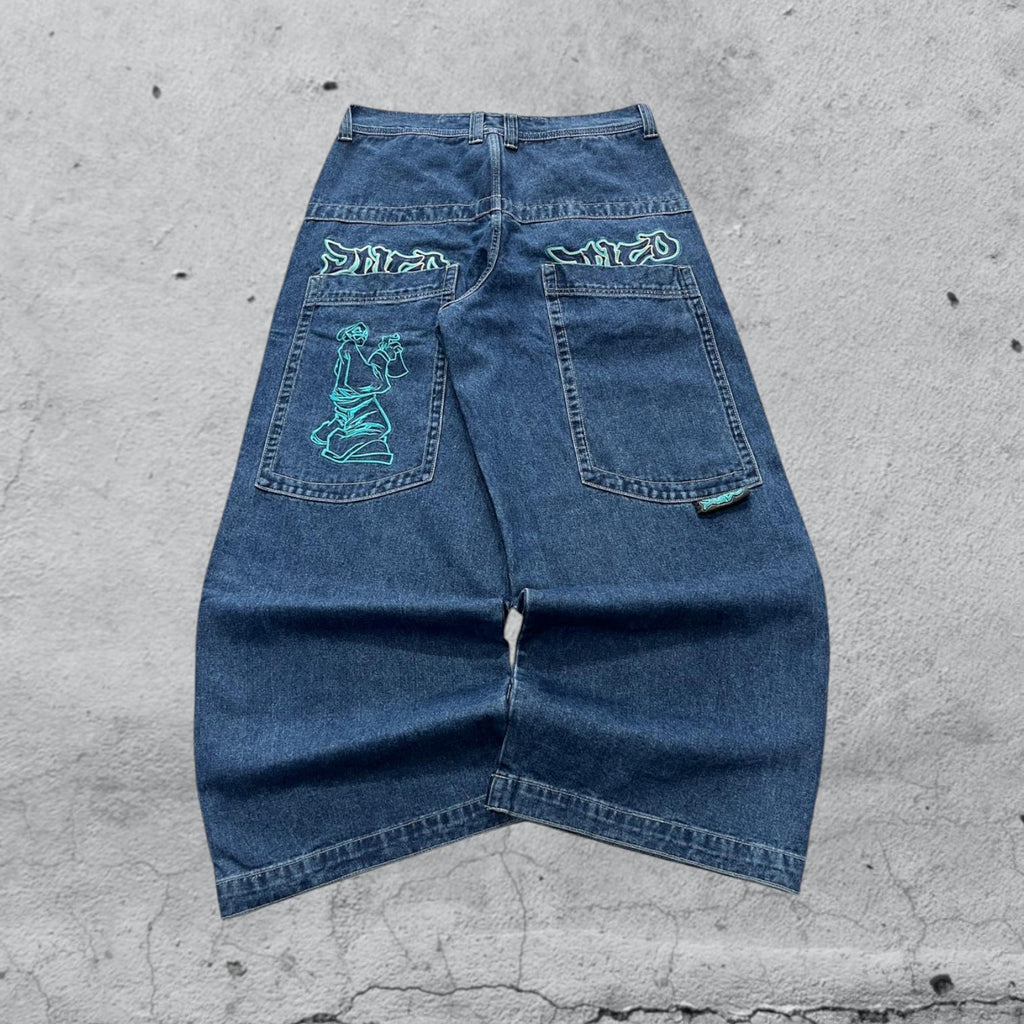 Denim JNCO Jeans Original Super Baggy Fit Embroidered American Hip-Hop (M)