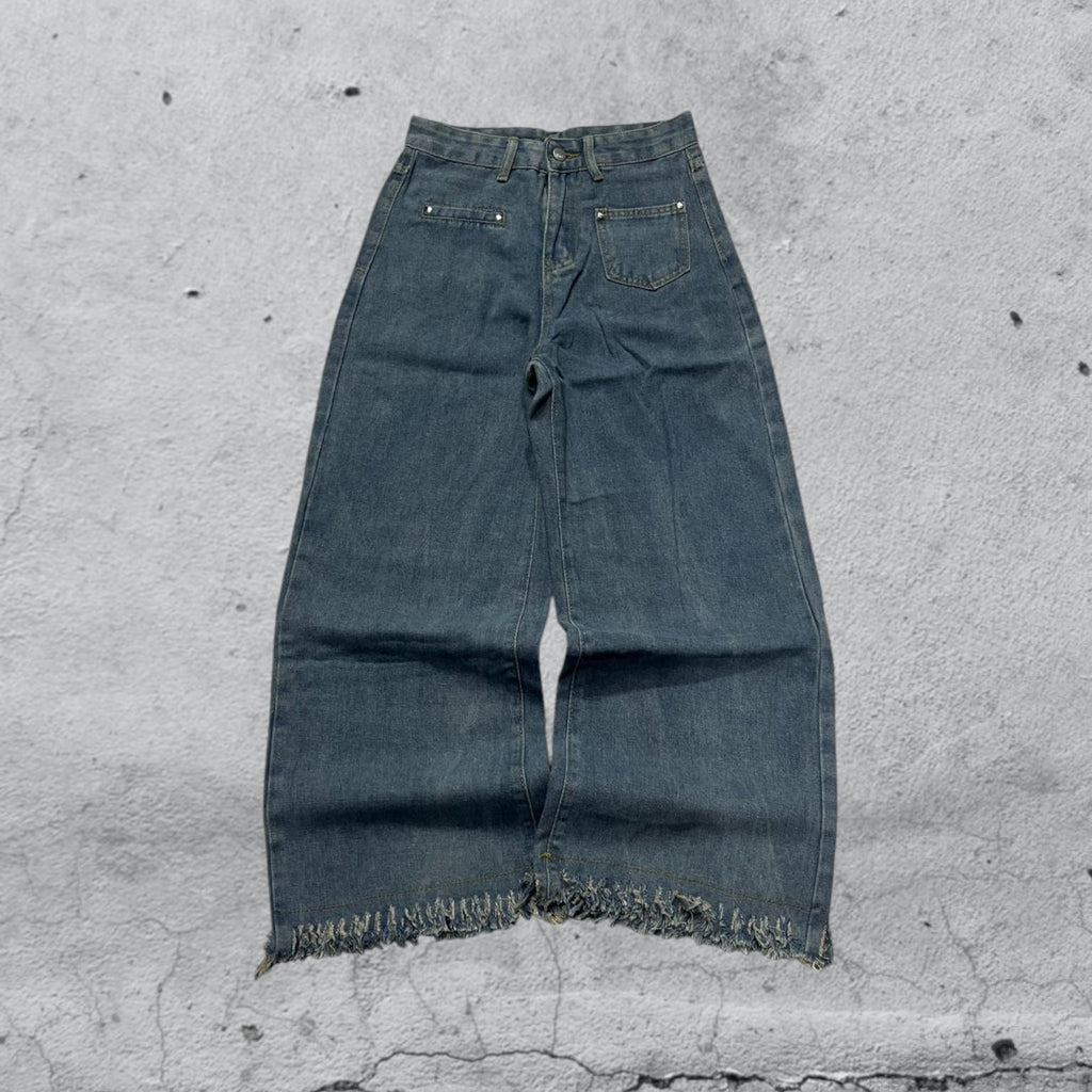 Denim Jeans Flare Sfrangiato Baggy Fit (XS)