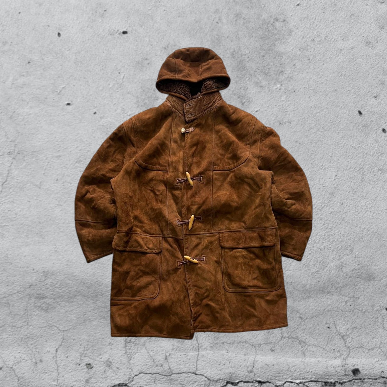 Montone in Vera Pelle di Renna Marrone Lungo Shearling Originale Spagnolo (XL)