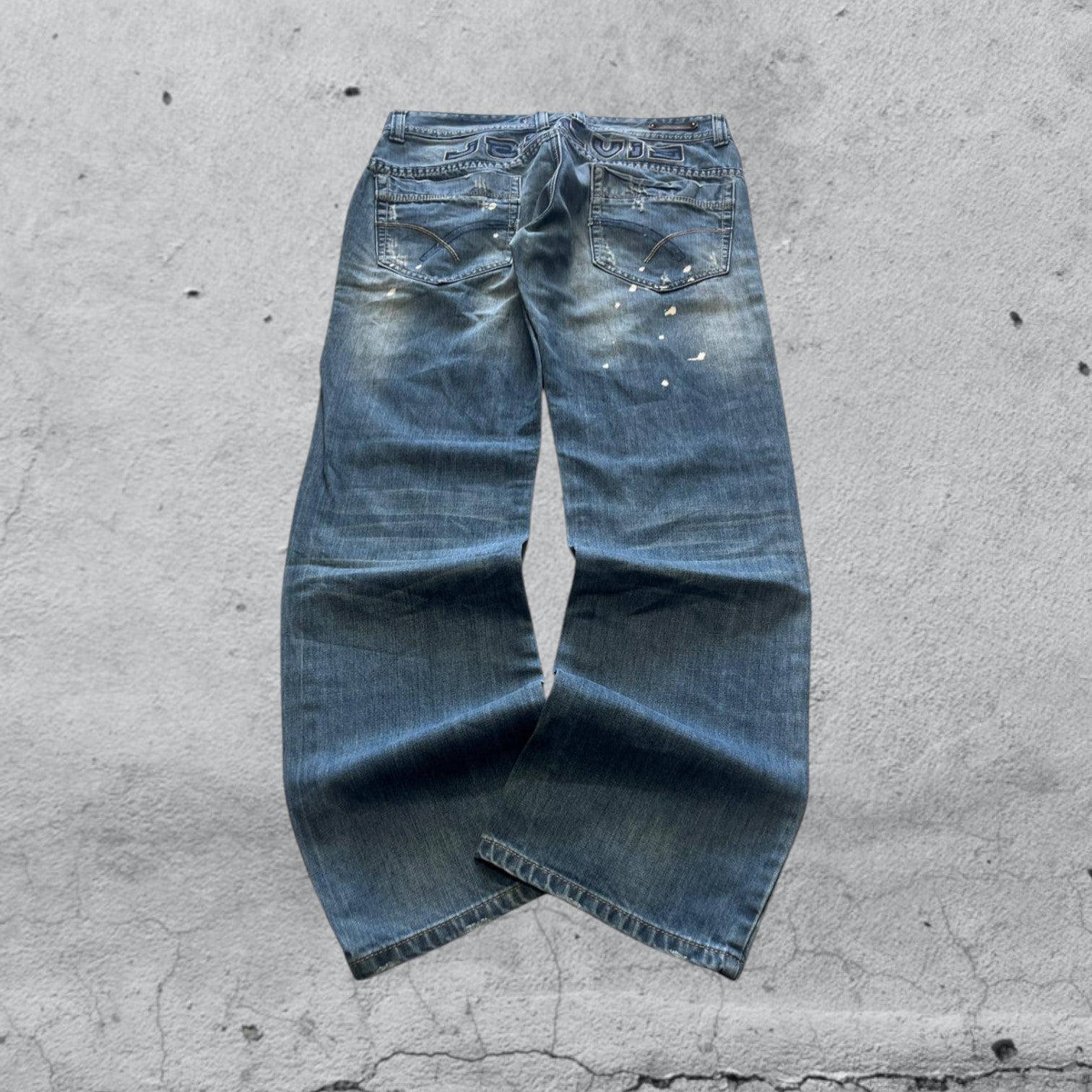 Denim Jeans Baggy Fit Light Blue Washed Embroidered (L)