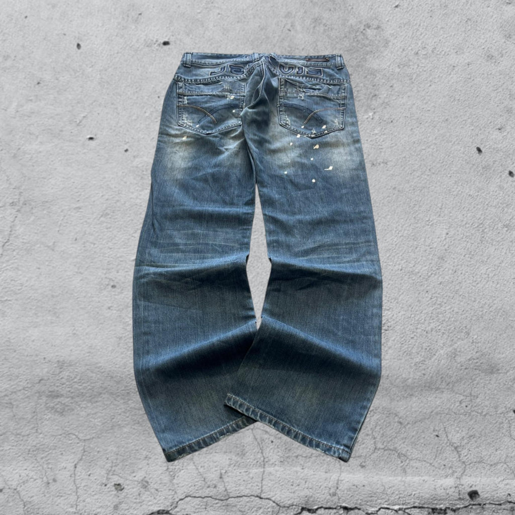 Denim Jeans Baggy Fit Light Blue Washed Embroidered (L)