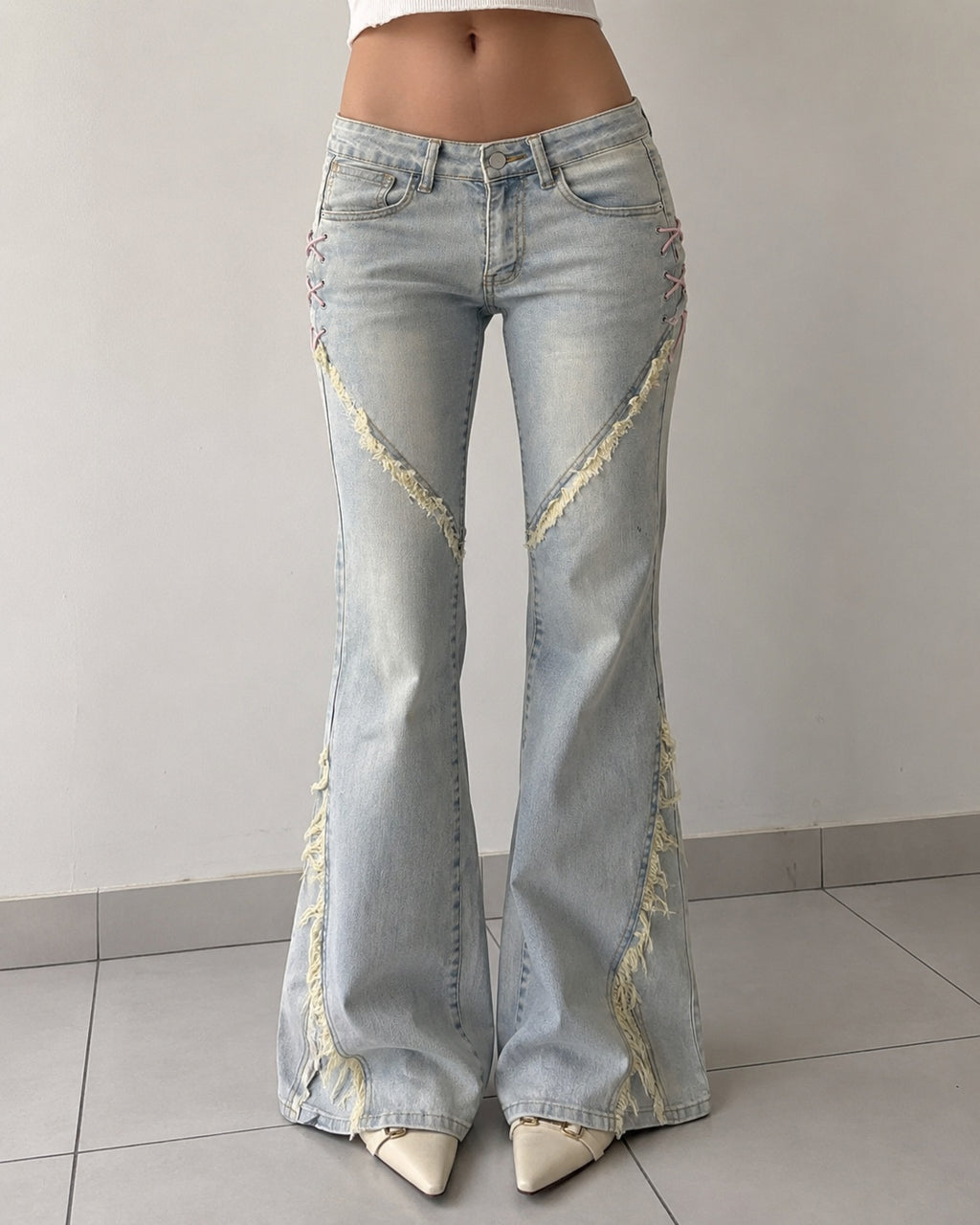 Denim Jeans Baggy Fit Particular Strappi Vintage Y2K (XXS)