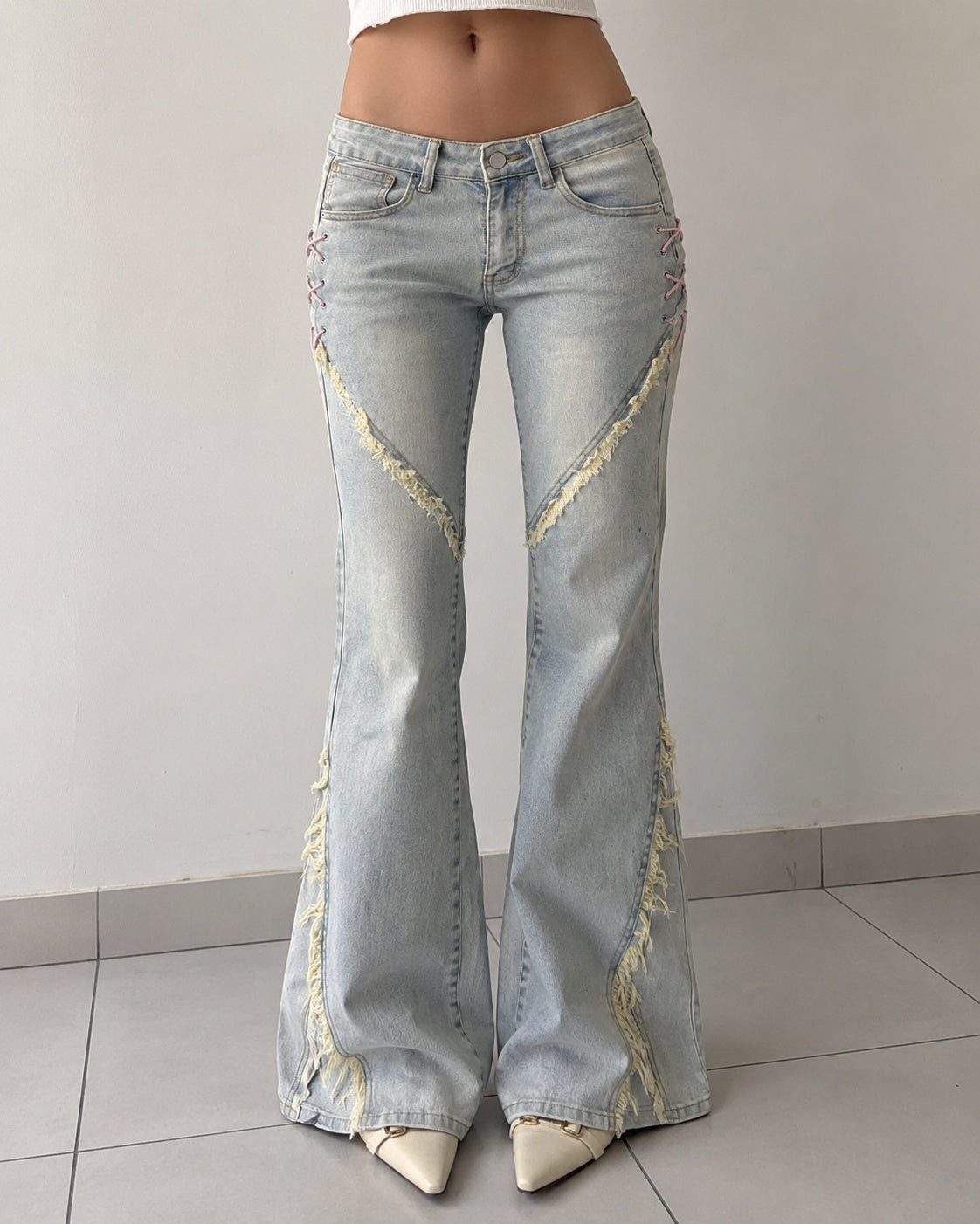 Denim Jeans Baggy Fit Particular Strappi Vintage Y2K (XXS)