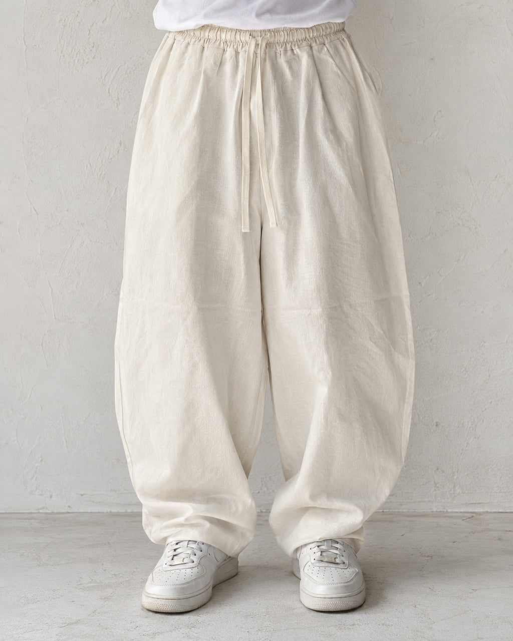 Pantalone uomo balloon Beige misto lino wide leg Baggy Fit - Linen Pants Vintage Y2K