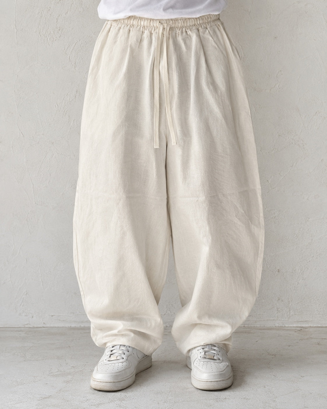 Pantalone uomo balloon Beige misto lino wide leg Baggy Fit - Linen Pants Vintage Y2K