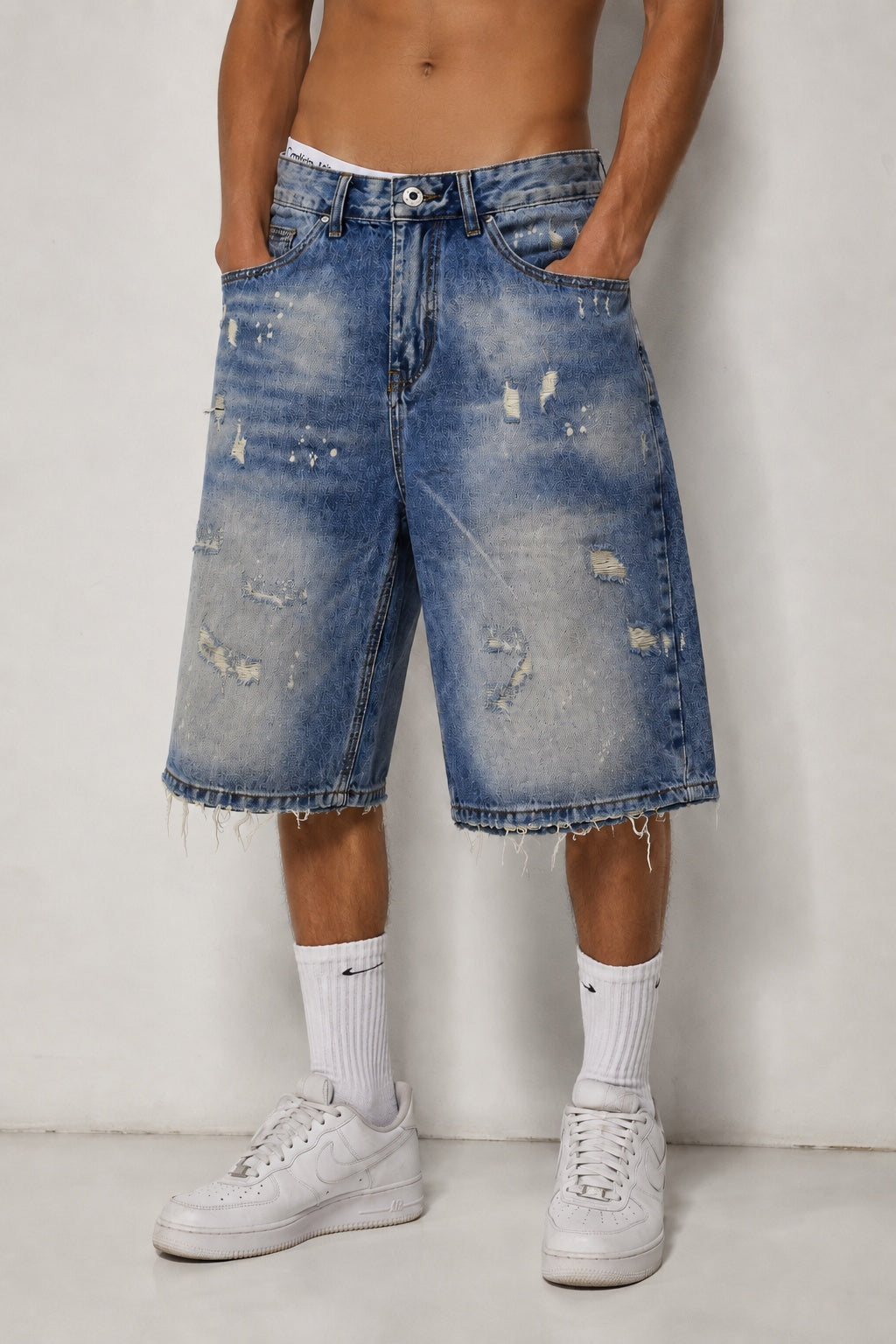 Jorts Leox Denim Blu con Rotture Baggy Embroidered Particular Y2K
