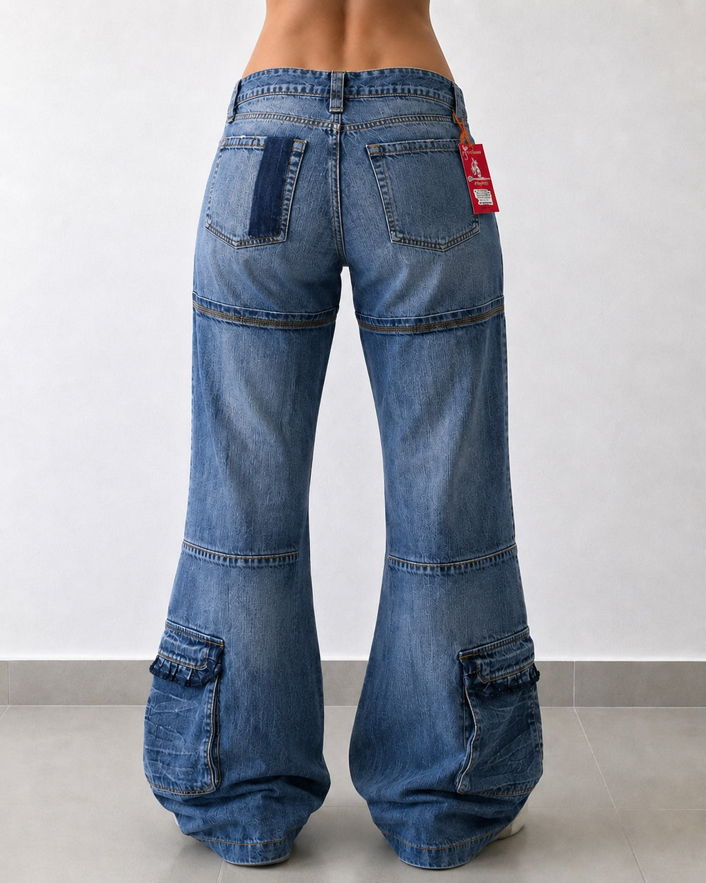 Denim Cargo Washed Low Waist Vintage Y2K baggy Fit 90s 2000s (S)