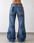 Denim Cargo Washed Low Waist Vintage Y2K baggy Fit 90s 2000s (S)