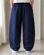 Pantalone uomo balloon Blu misto lino wide leg Baggy Fit - Linen Pants Vintage Y2K