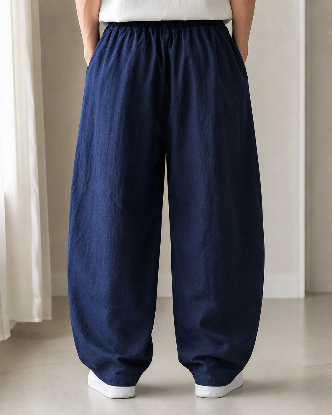 Pantalone uomo balloon Blu misto lino wide leg Baggy Fit - Linen Pants Vintage Y2K