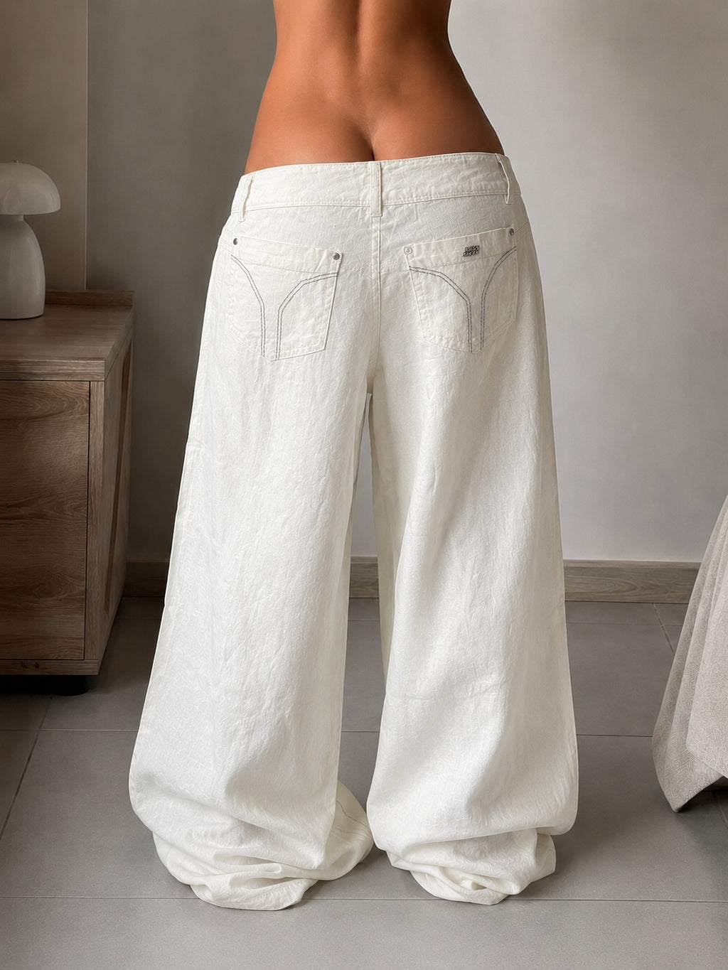 Pantaloni Miss Sixty bianchi Y2K low waist baggy wide leg taglia 30