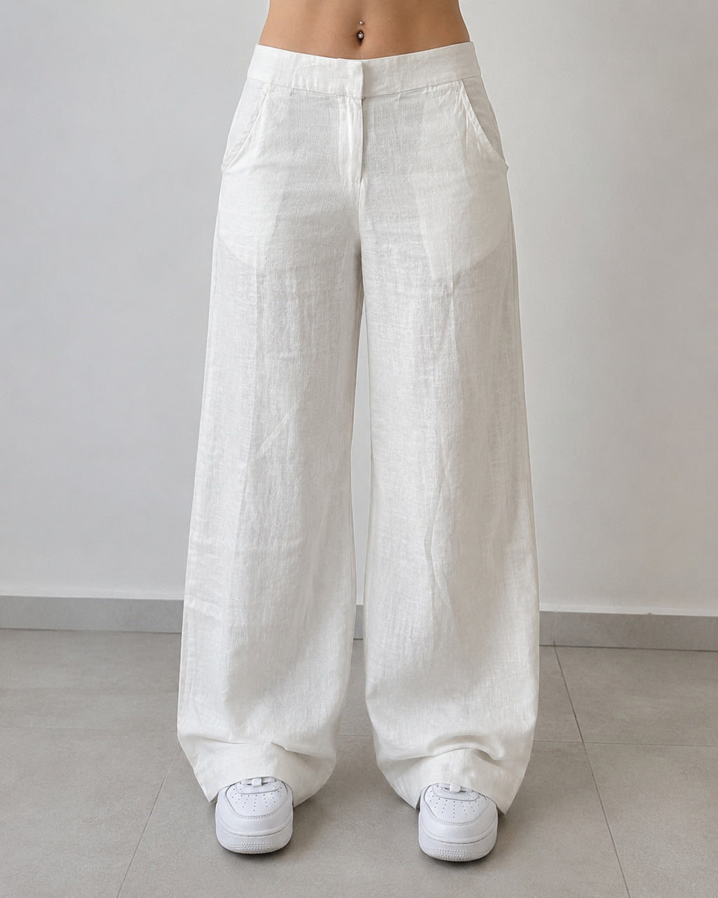 Linen Pants Baggy Fit White Vintage Y2K Low Waist - Pantaloni in Lino Super Baggy Vita Bassa (S)