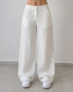 Linen Pants Baggy Fit White Vintage Y2K Low Waist - Pantaloni in Lino Super Baggy Vita Bassa (S)