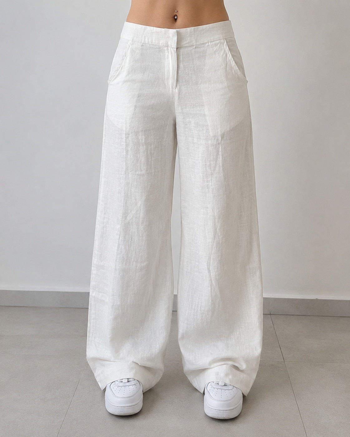 Linen Pants Baggy Fit Vintage Y2K Low Waist - Pantaloni in Lino Super Baggy Vita Bassa (S)