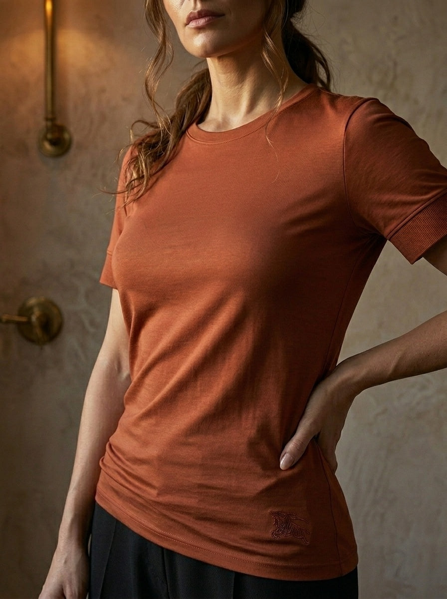 T-Shirt Burberry Arancione Embroidered da Donna (XS)