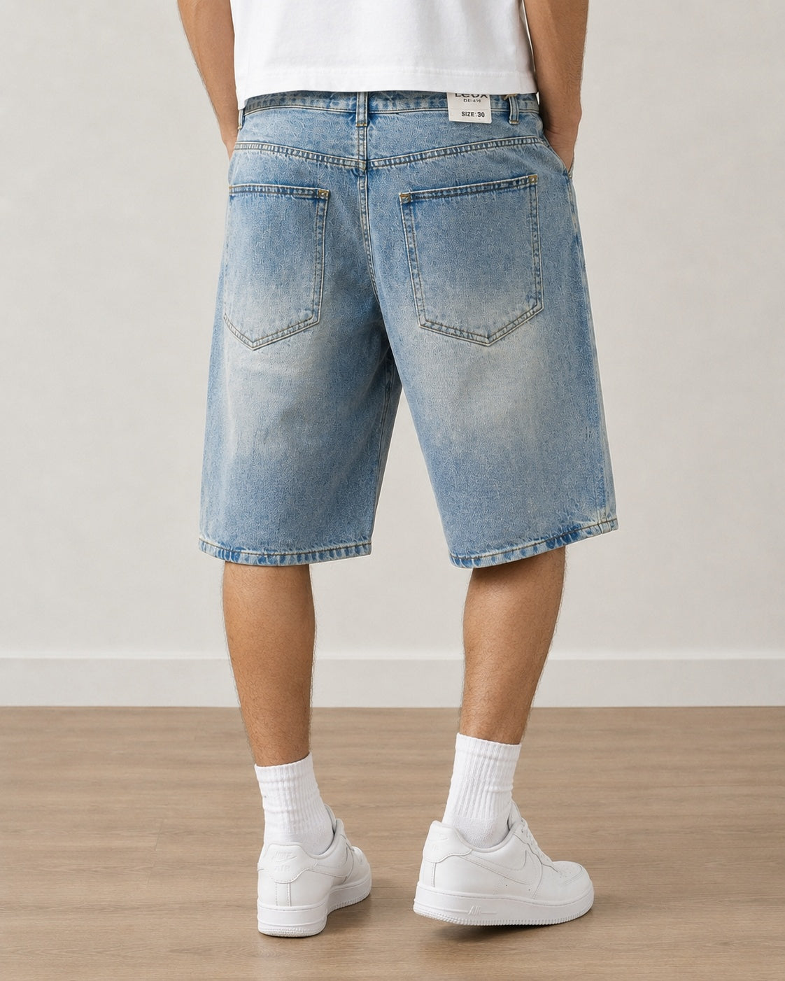 Jorts Leox Denim Chiaro Baggy Sabbiato Doppio Bustino Embroidered Particular Y2K