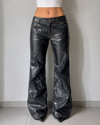 Denim Leather Jeans Bootcut Baggy Fit  (S)