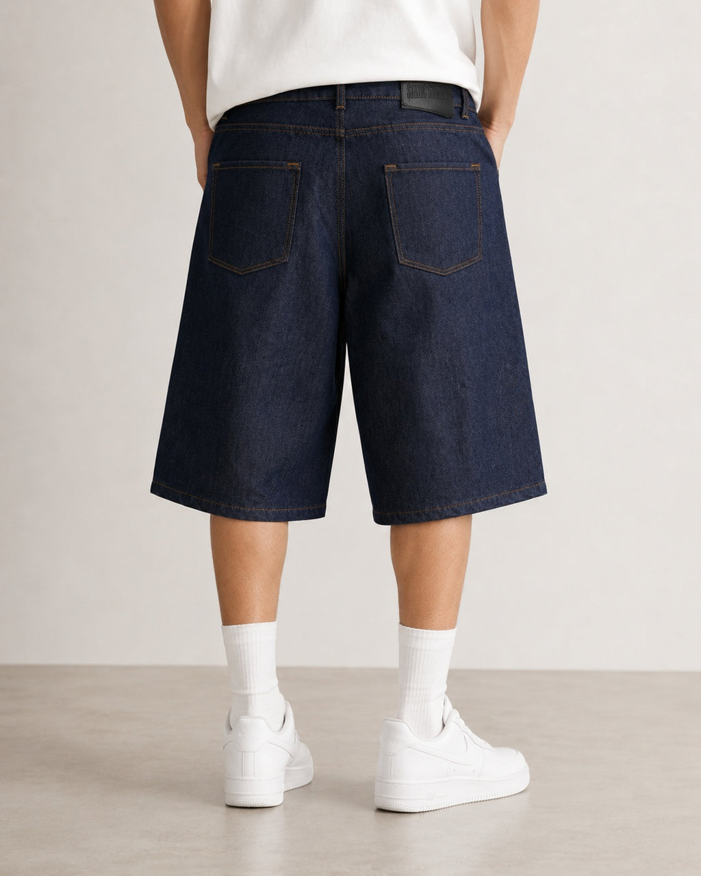 Jorts Static Studio Raw Denim Blu patch streetwear Vintage Y2K Printed Particular Hip-Hop (L)