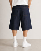 Jorts Static Studio Raw Denim Blu patch streetwear Vintage Y2K Printed Particular Hip-Hop (L)
