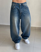 Denim Jeans Baggy Fit Washed - Lavaggio Sabbiato Scuro (L)