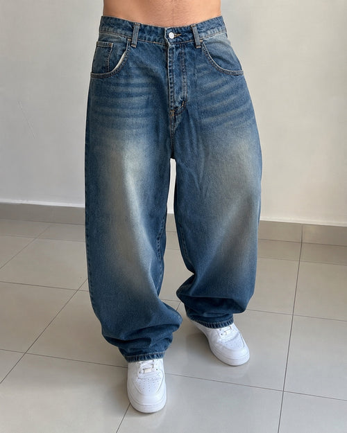 Denim Jeans Baggy Fit Washed - Lavaggio Sabbiato Scuro (L)