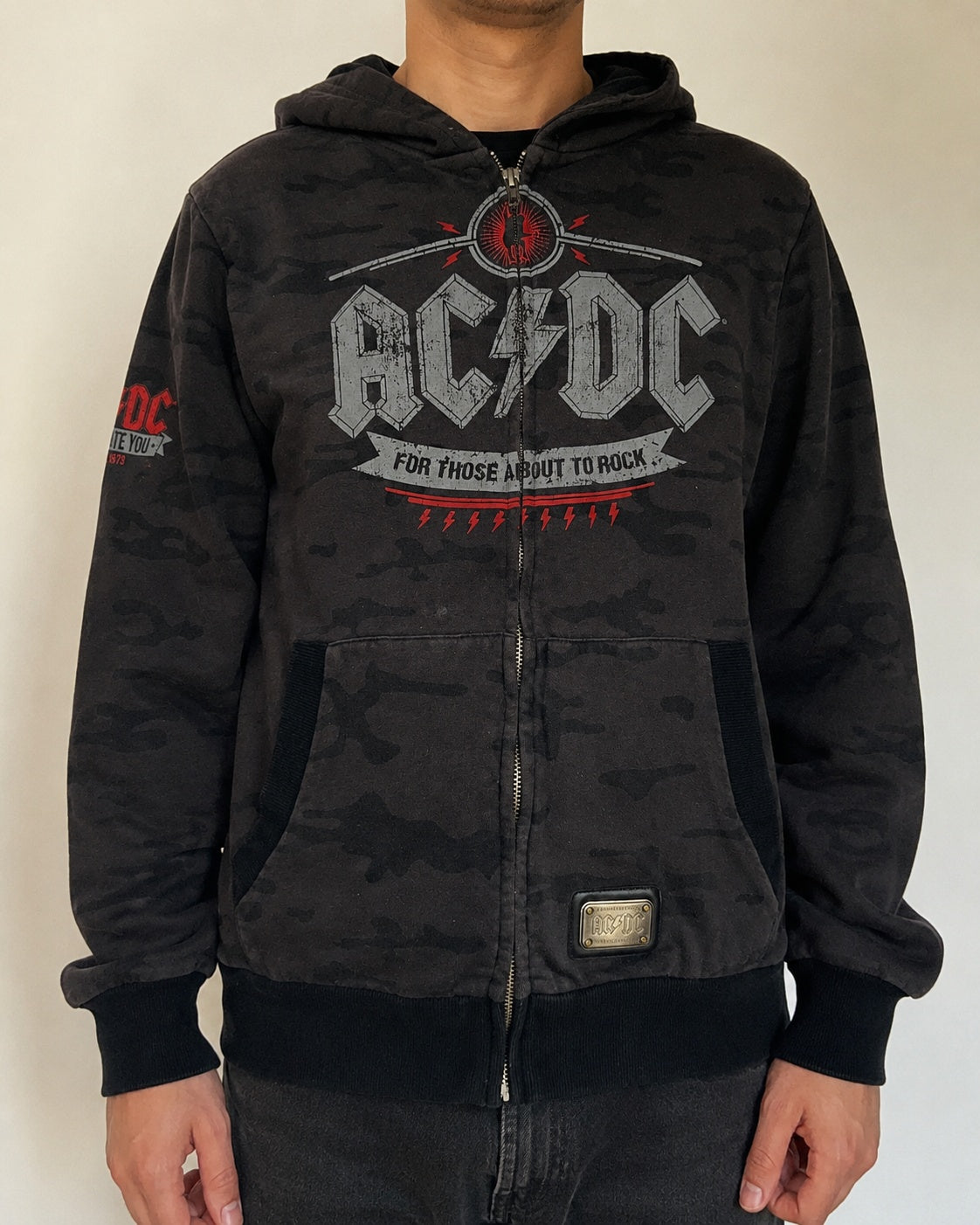 Felpa AC/DC uomo L zip hoodie camouflage vintage rock