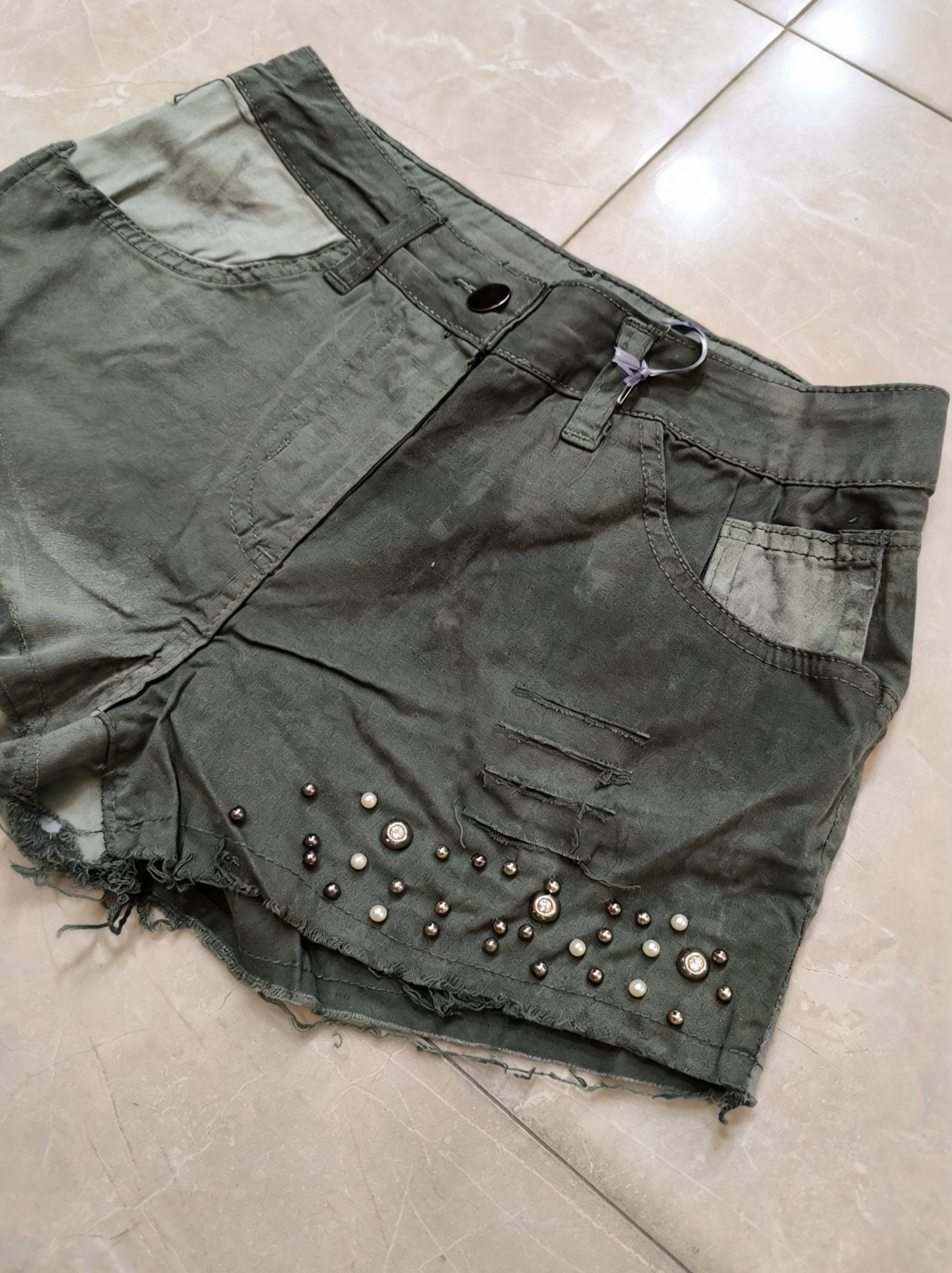 Denim Cotton Mini Shorts Donna con Perle Particular Vintage Y2K Women Mini Jeans
