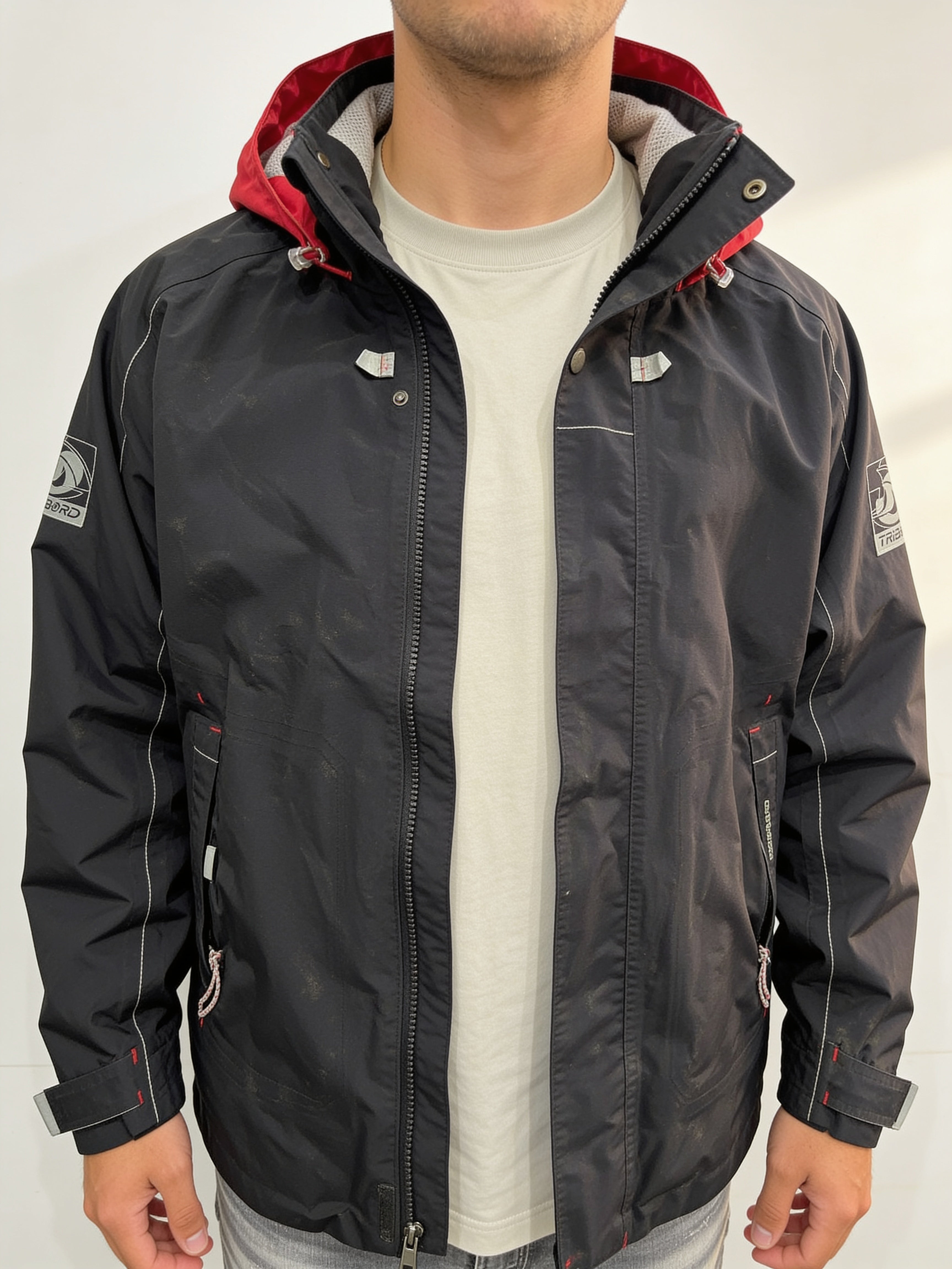 Giacca Tribord sailing uomo nera rossa tecnica impermeabile (M) Vintage Y2K Racing Jacket