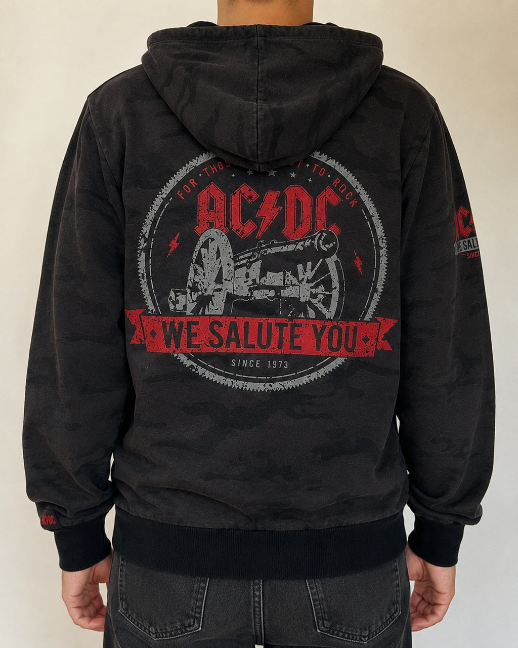 Felpa AC/DC uomo L zip hoodie camouflage vintage rock