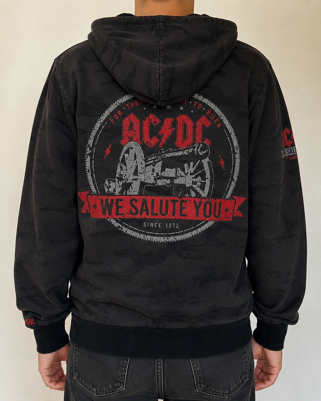 Felpa AC/DC uomo L zip hoodie camouflage vintage rock