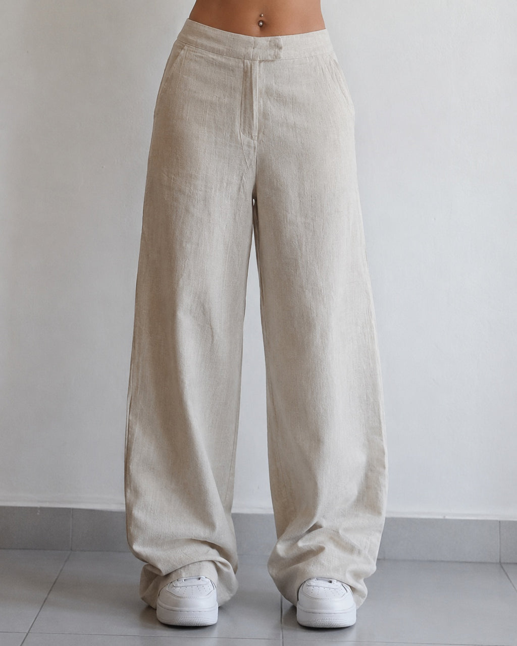 Linen Pants Baggy Fit Beige Vintage Y2K Low Waist - Pantaloni in Lino Super Baggy Vita Bassa (S)