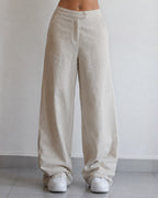 Linen Pants Baggy Fit Beige Vintage Y2K Low Waist - Pantaloni in Lino Super Baggy Vita Bassa (S)